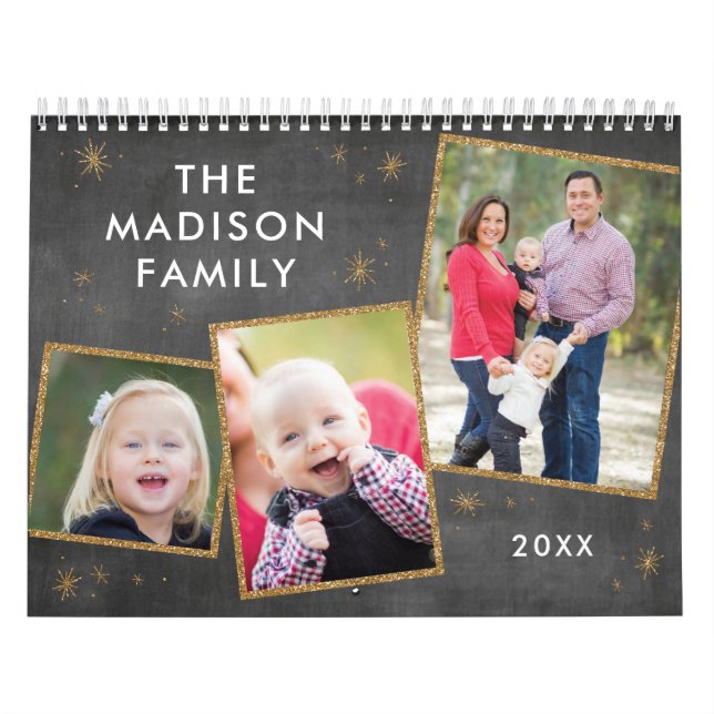Chalkboard & Imitats Gold Glitzer FotoCollage Kalender (Titelbild)
