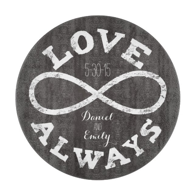 Chalkboard Infinity Liebe Hochzeitstag und Namen Schneidebrett (Vorderseite)