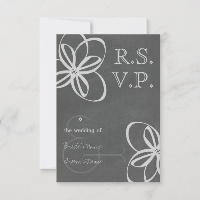 Chalkboard Inspiriert florale Moderne Hochzeit RSV RSVP Karte (Vorderseite)