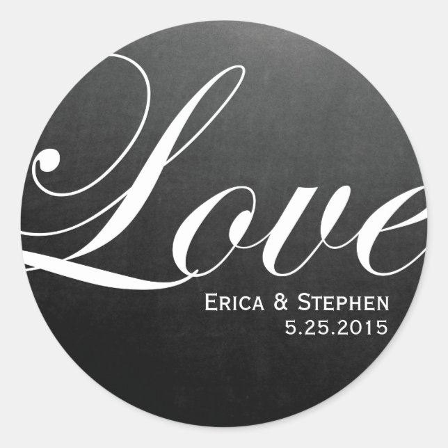 Chalkboard Inspirierte LIEBE Hochzeitsticker Runder Aufkleber (Vorderseite)