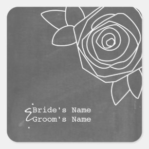 Chalkboard Inspirierte Rose Hochzeitsticker Quadratischer Aufkleber
