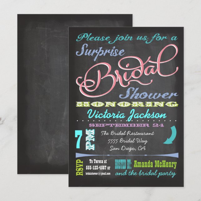 Chalkboard Invitations surprises de douche nuptial (Devant / Derrière)