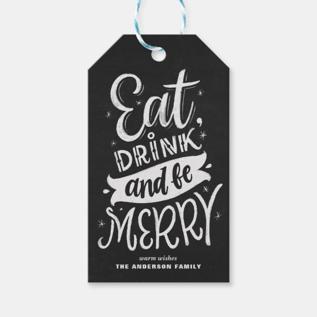 Chalkboard isst Drink und sei fröhlich Script Weih Geschenkanhänger (Vorderseite)