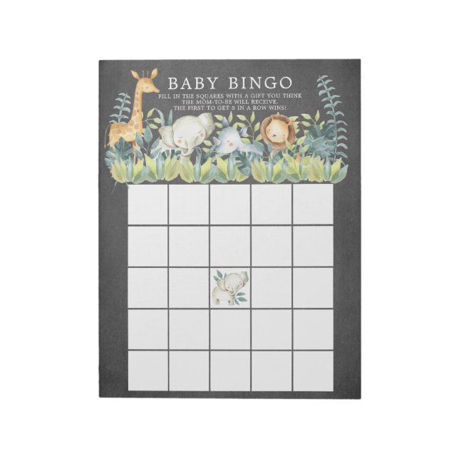 Chalkboard Jungle Animals Baby Dusche Bingo Spiel Notizblock (Rotiert)