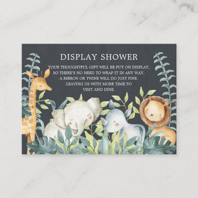 Chalkboard Jungle Animals Baby Geschenkdusche Begleitkarte (Vorderseite)