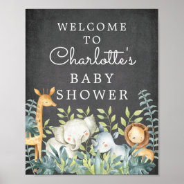 Chalkboard Jungle Animals Baby shower Affiche de b