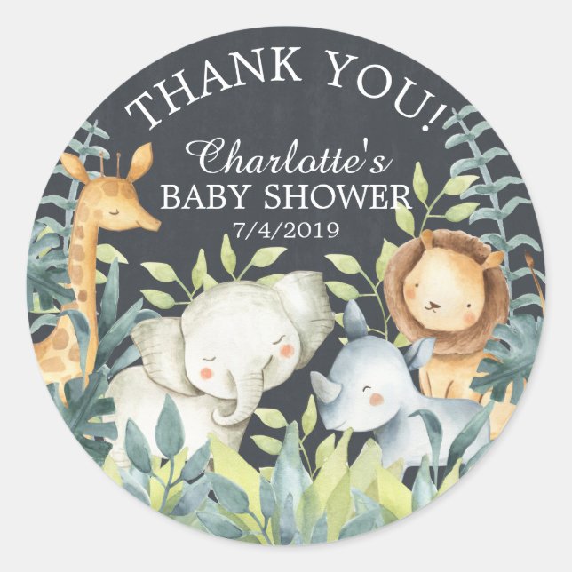 Chalkboard Jungle Baby Dusche Vielen Dank Runder Aufkleber (Vorderseite)