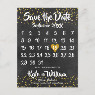 Chalkboard Kalender Foto Goldstaub Ankündigungspostkarte