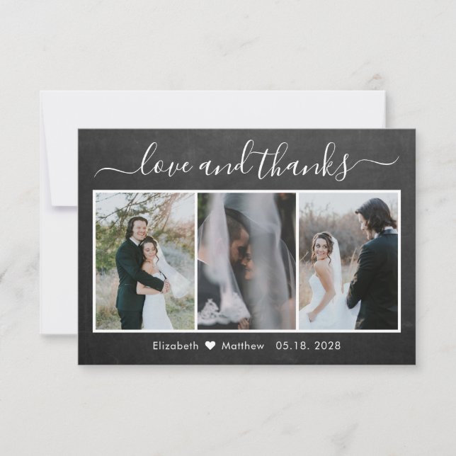 Chalkboard-Kalligrafie Hochzeitfotografie Dankeskarte (Vorderseite)