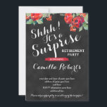 Chalkboard-Karten für Urlaubserlebnisse Party Einladung<br><div class="desc">Überraschende Party Einladung Karten für eine Dame oder vielleicht ein Paar. Rote Weihnachtsferien Blume und Grün vor einem Kalkbrett Hintergrund. Ich habe dieses Design so Set,  dass es "RETIREMENT-PARTY" sagt,  aber Sie können es auf alles ändern,  was Sie wollen.</div>