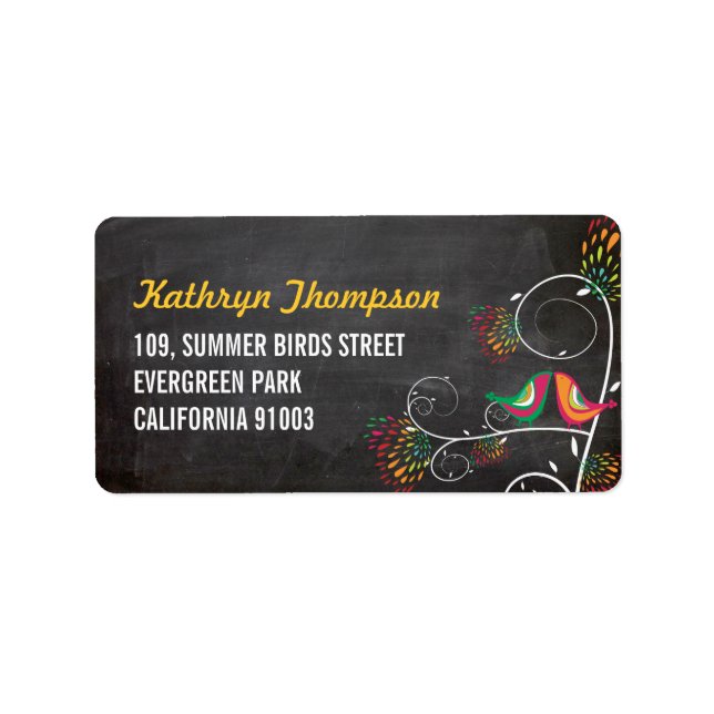 Chalkboard Kissing Summer Birds Wedels Labels Adressaufkleber (Vorne)