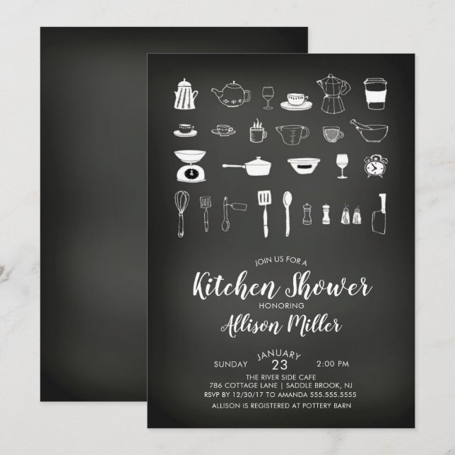 Chalkboard Kitchen Bridal Dusche Einladung (Vorne/Hinten)