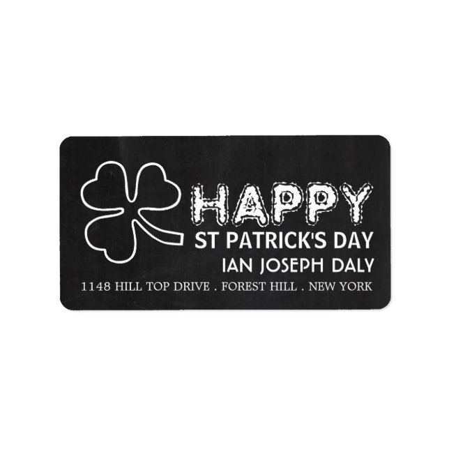 Chalkboard-Kleeblatt, St Patrick's Day Adressaufkleber (Vorne)
