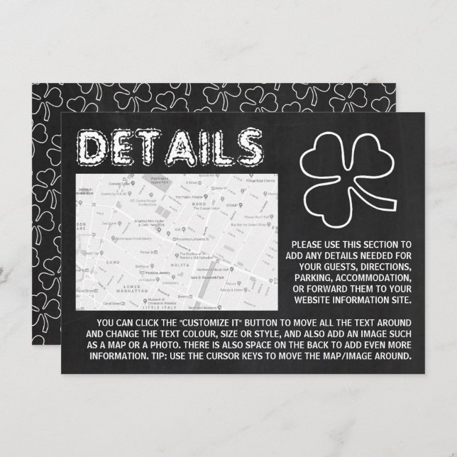 Chalkboard Kleeblatt, St Patrick's Day Detail Card Einladung (Vorne/Hinten)