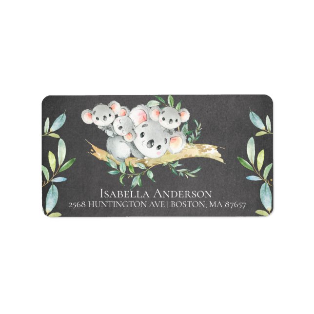 Chalkboard Koala Bear Triplets Baby Boy Dusche Adressaufkleber (Vorne)