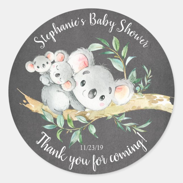 Chalkboard Koala Bear Twins Baby Dusche Gefallen Runder Aufkleber (Vorderseite)