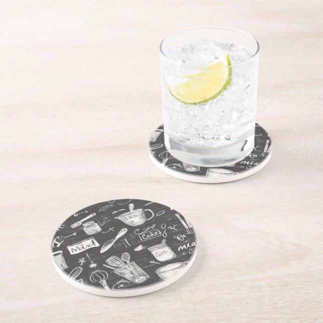 Chalkboard Küche Kunst Sandstone Getränkeuntersetzer (Seite)