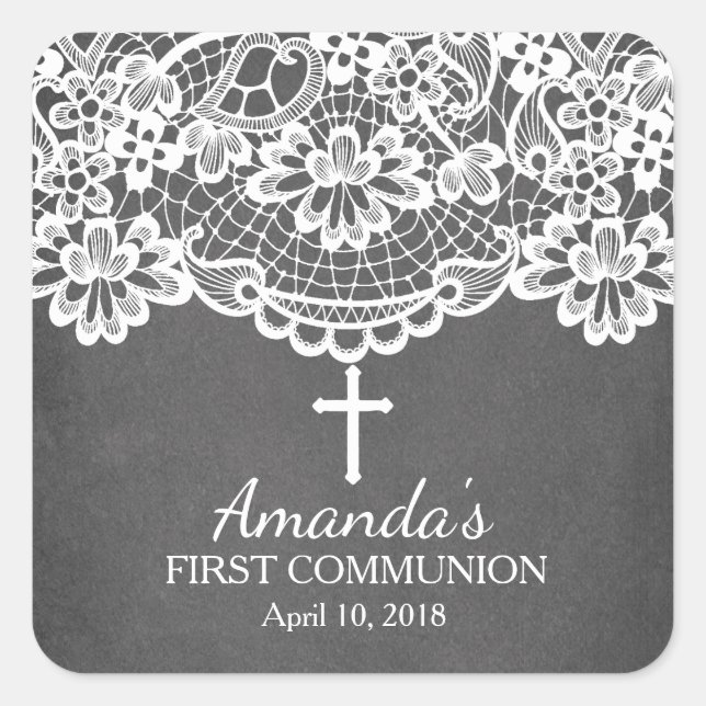 Chalkboard Lace First Holy Communion Sticker (Vorderseite)
