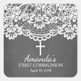 Chalkboard Lace First Holy Communion Sticker