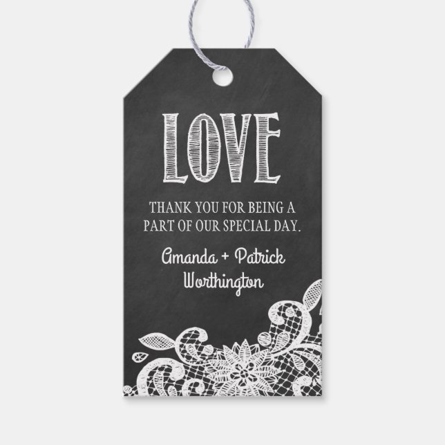 Chalkboard Lace Gastgeschenk Hochzeit Danke, dass  Geschenkanhänger (Vorderseite)
