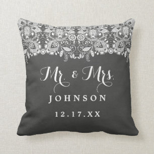 Chalkboard Lace M. et Mme la Mariage Coussin