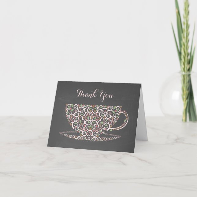 Chalkboard Lacy Teacup Tee Vielen Dank Note Card Dankeskarte (Vorderseite)