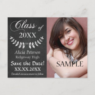 Chalkboard Laurel Leaf Save the Date Abschluss Ankündigungspostkarte
