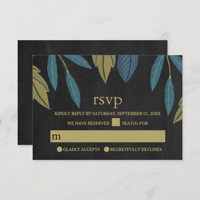 Chalkboard Leaf Wedding RSVP (Vorne/Hinten)