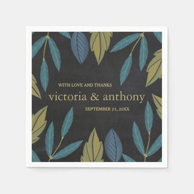Chalkboard Leaf Wedding Serviette (Vorderseite)