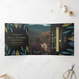 Chalkboard Leaf Wedding Suite Dreifach Gefaltete Einladung