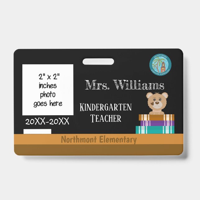 Chalkboard Lehrer ID Abzeichen mit District Siegel Ausweis (Front)