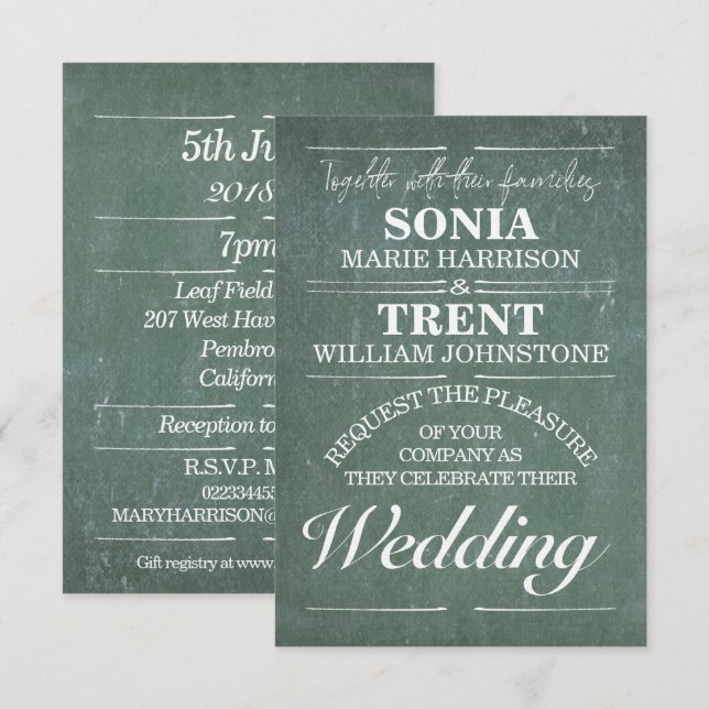 Chalkboard-Lehrerin Hochzeit Einladung (Vorne/Hinten)