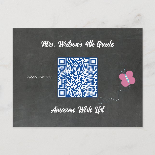 Chalkboard-LehrerIn-Liste QR-Code benutzerdefinier Postkarte (Vorderseite)