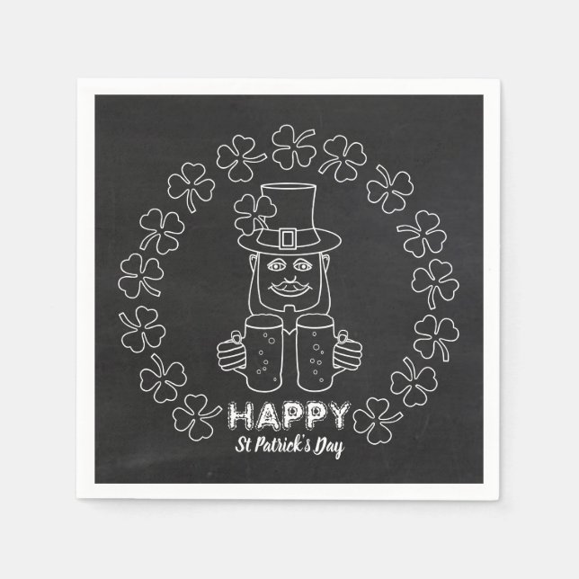 Chalkboard Leprechaun, St Patrick's Day Party Serviette (Vorderseite)