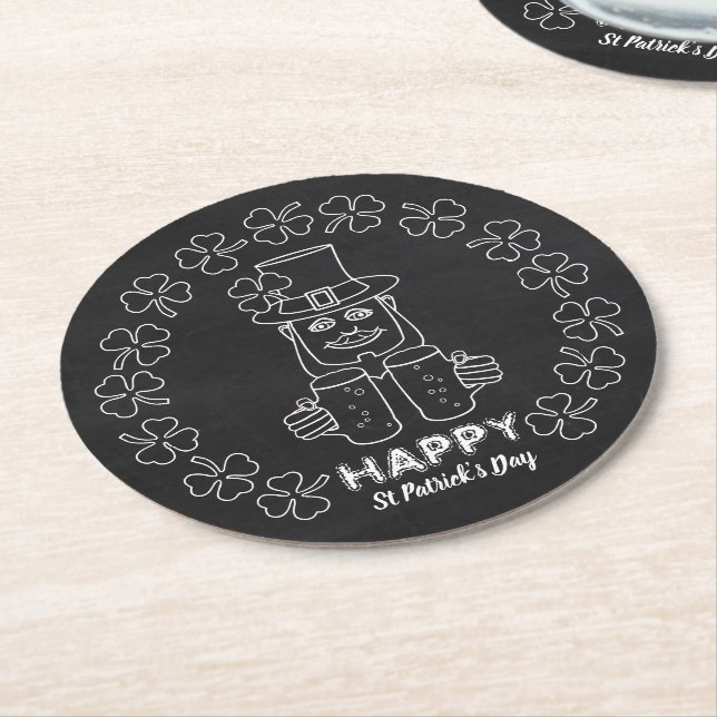 Chalkboard Leprechaun, St Patrick's Day Runder Pappuntersetzer (Angewinkelt)