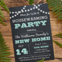 Chalkboard Lights Aqua Invitations de réchauffemen