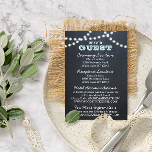 Chalkboard Lights Aqua Wedding Gästebuch Begleitkarte
