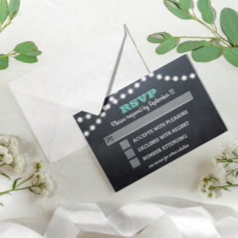 Chalkboard Lights Aquamarin Bat Mitzvah Entree UAW RSVP Karte