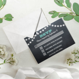 Chalkboard Lights Aquamarin Bat Mitzvah Entree UAW RSVP Karte
