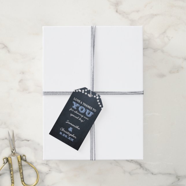Chalkboard Lights Blue Wedding Vielen Dank für Ihr Geschenkanhänger (Mit Garn)