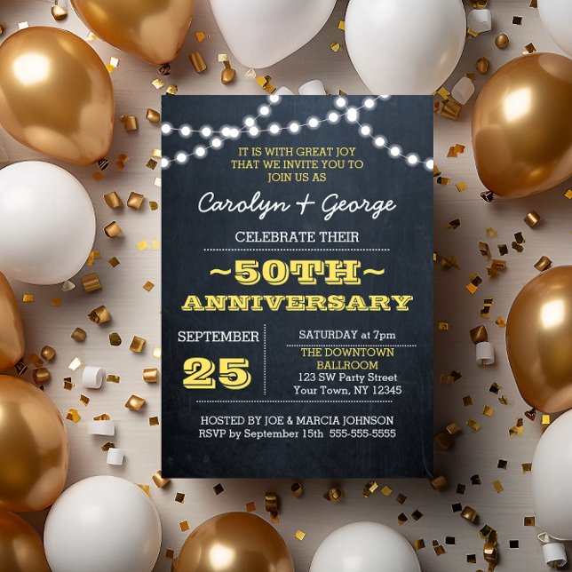 Chalkboard Lights Gold 50th Anniversary Invitation (Créateur téléchargé)