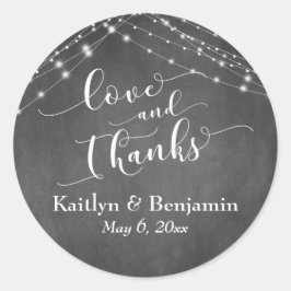 Chalkboard Lights Hochzeit Script-Liebe und Danke Runder Aufkleber