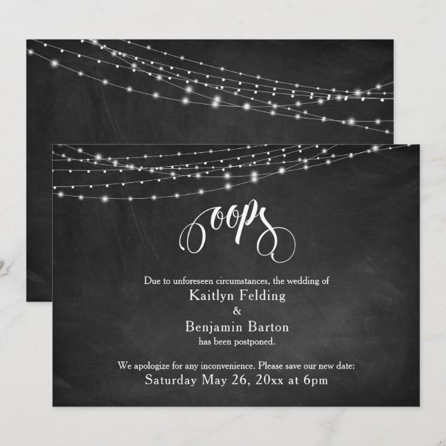 Chalkboard & Lights Hochzeitsnacht Spaß "Oops" Einladung (Vorne/Hinten)