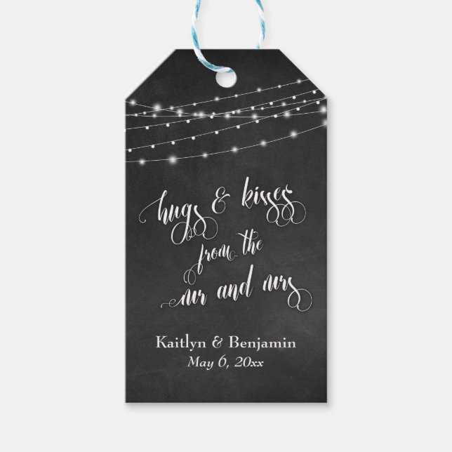 Chalkboard Lights Hugs & Kisses von Mr. und Mrs. Geschenkanhänger (Vorderseite)