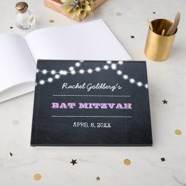 Chalkboard Lights Lilac Bat Mitzvah Gästebuch