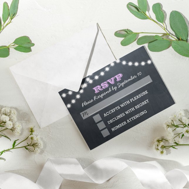 Chalkboard Lights Lilac Bat Mitzvah RSVP-Karte RSVP Karte (Von Creator hochgeladen)