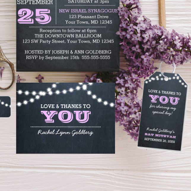 Chalkboard Lights Lilac Bat Mitzvah Vielen Dank Geschenkanhänger (Von Creator hochgeladen)