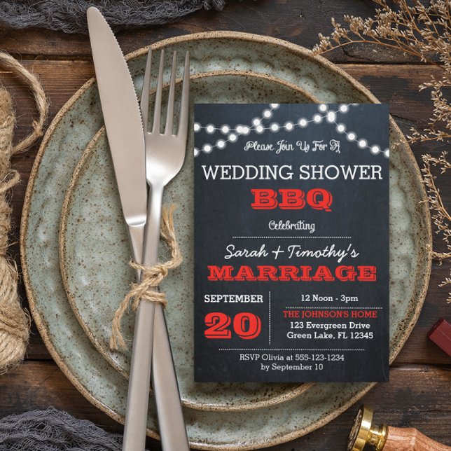 Chalkboard Lights Red Wedding Brautparty Einladung (Von Creator hochgeladen)