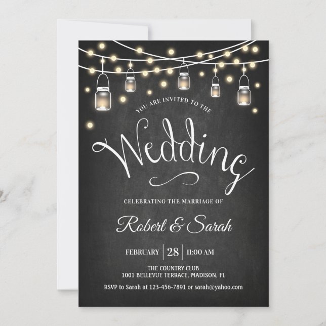 Chalkboard & Lights Wedding Einladung (Vorderseite)
