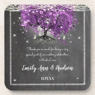Chalkboard Lila Heart Leaf Tree Wedding Untersetze Untersetzer